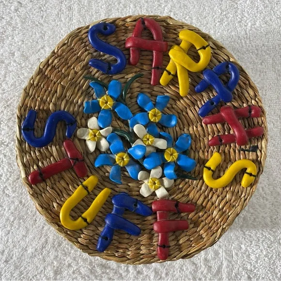 Vintage “Sarah’s Stuff” Decorated Small Round Basket With Lid - Picture 12 of 12